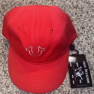 NEW!! RED WITH SILVER LOGO TRUE RELIGION Hat Horseshoe Logo SnapBack Adjustable